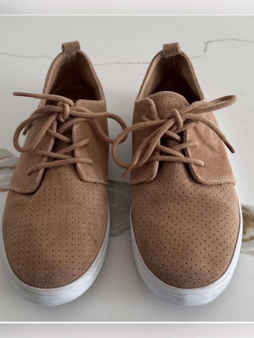 Janie and Jack Tan Suede Perforated Lace-Up Kids Dress Sneakers